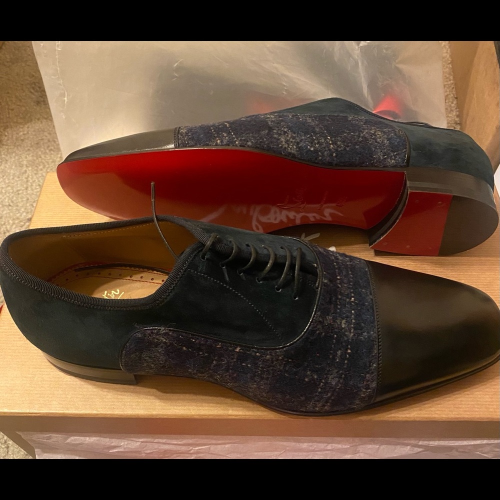 Christian Louboutin Greggo Flat Calf P/Wool BlkNvy SZ 41.5 US 8 1/2